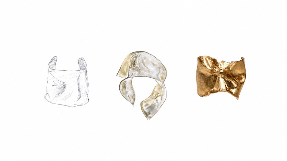 Cuff design, from pencil sketch to watercolour to cast bronze