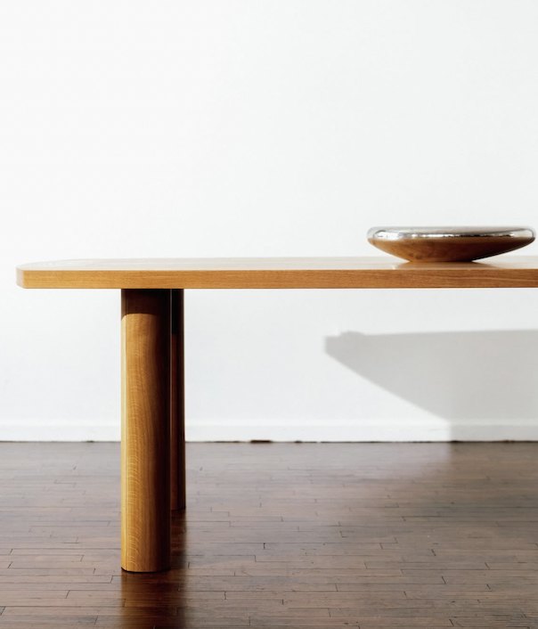 Dining table detail, oak leg and bowl